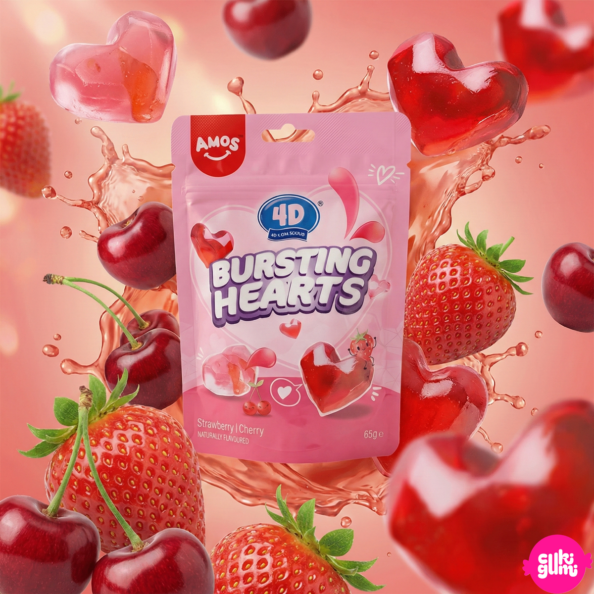 Amos 4D Bursting Hearts 65 g – Fruchtige Geleebonbons