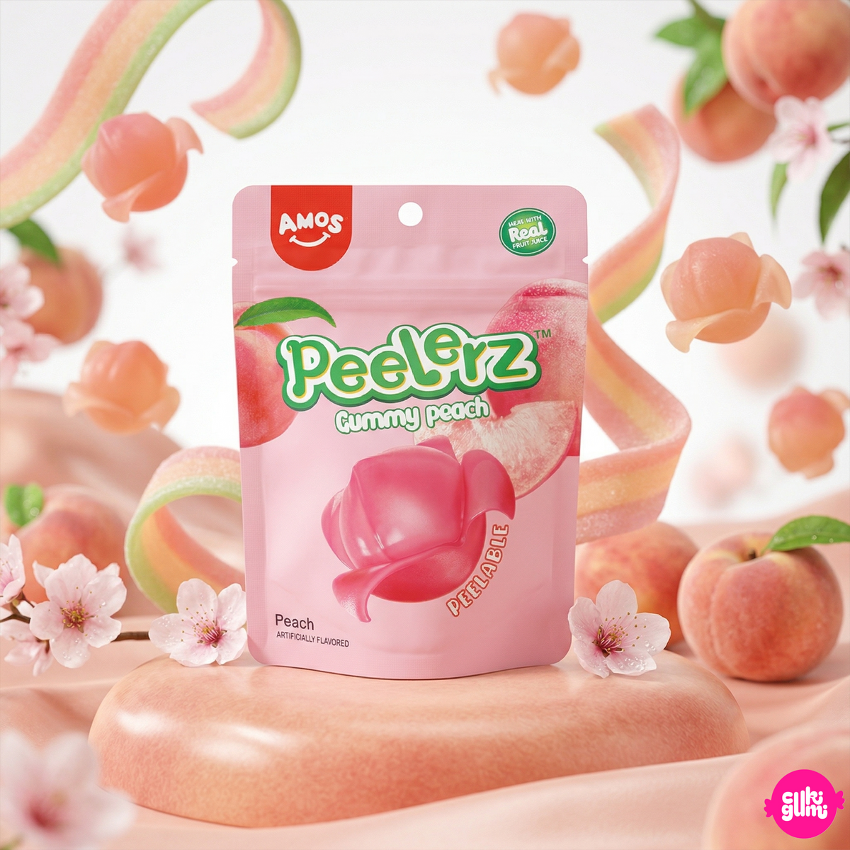 Schälbarer Pfirsich-Fruchtgummi 65 g – Amos Peelerz Gummy Peach