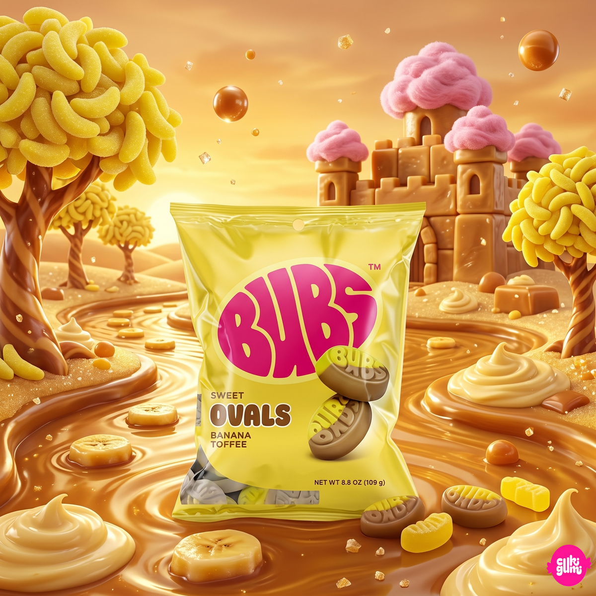 BUBS Sweet Ovals Banana Toffee 156 g – Bananen-Karamell-Ovale Gummidrops (Vegan)