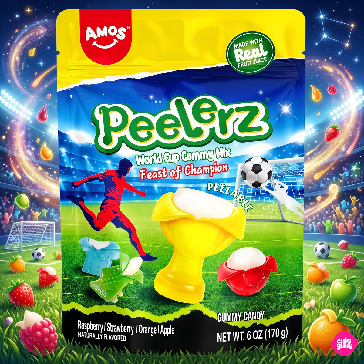 AMOS Peelerz World Cup Gummy 170 g – Abziehbare Weltmeisterschaft Gummibonbon-Mischung
