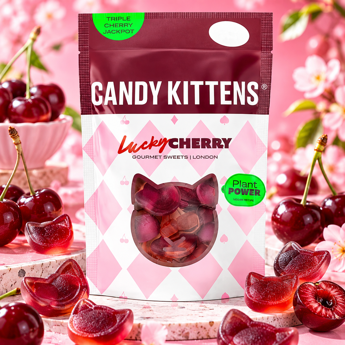Candy Kittens Lucky Cherry – Vegane Kirsch-Fruchtgummi- und Schaumzuckermischung 140 g