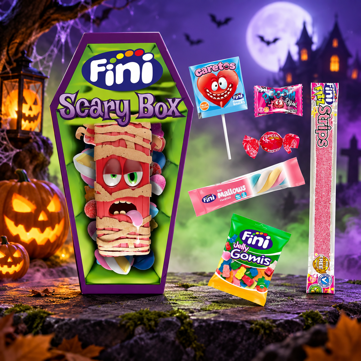 Fini Scary Box Coffin 92 g – Halloween-Süßigkeitenauswahl im Sarg