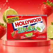 Hollywood 2Fruity Strawberry Lime 22 g – Sugar-Free Strawberry and Lime Flavoured Chewing Gum with Liquid Filling