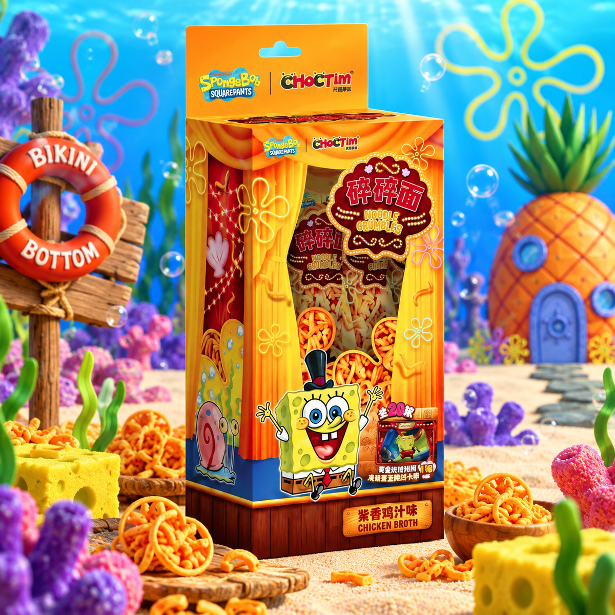 Choctim SpongeBob Chicken Crispy Noodles – Csirkeízű ropogós tésztasnack 80 g