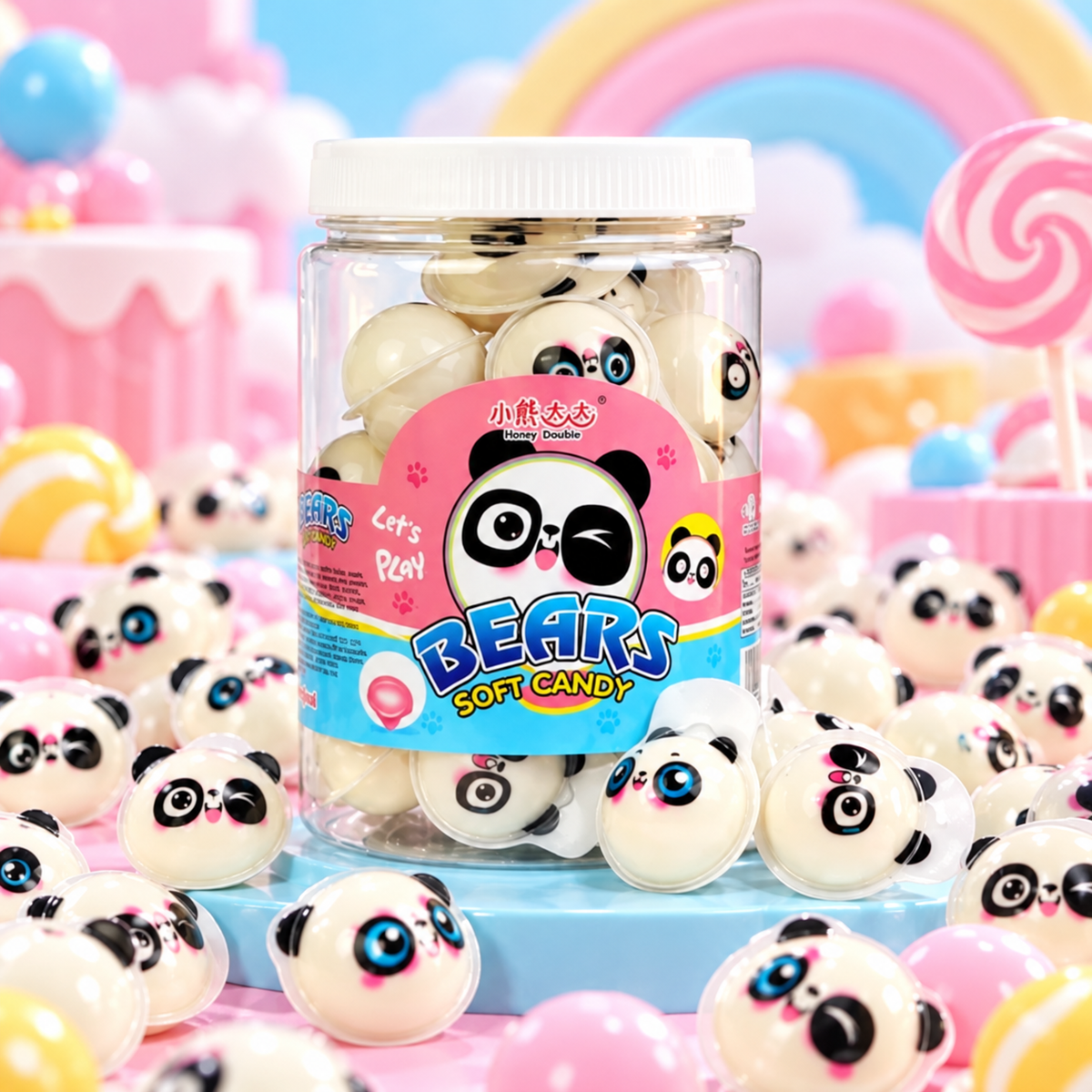 Deer Dada Bears Soft Gummy Candy – Őszibarack- és licsiízű puha pandafej gumicukor 10 g