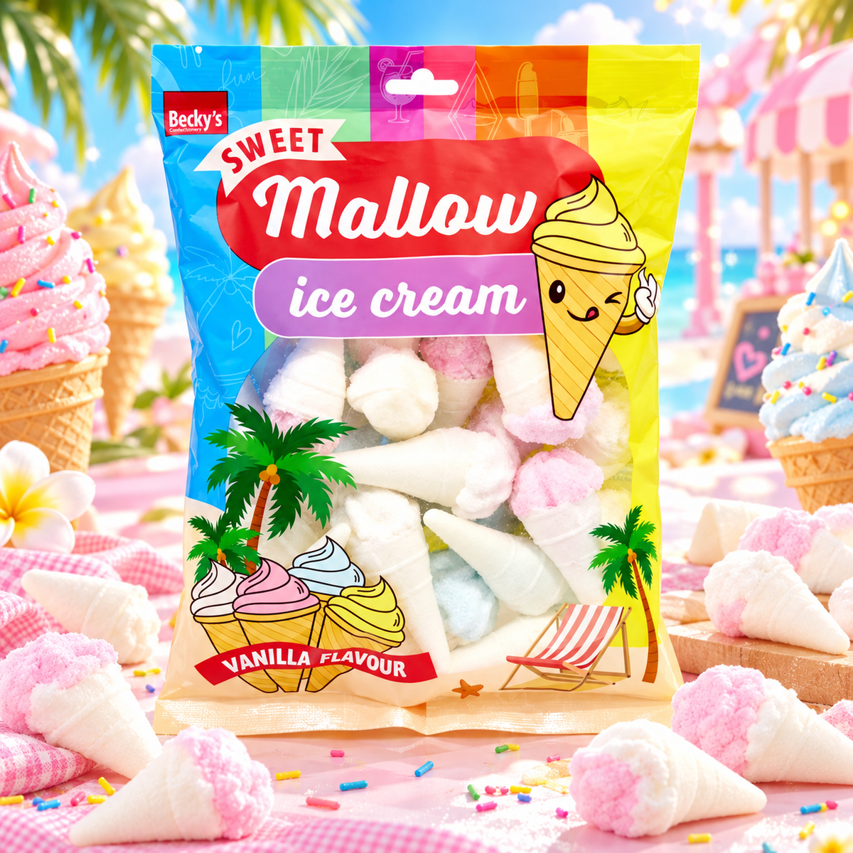 Becky’s Marshmallow Vanilla Ice Cream – Vaníliaízű fagylalt formájú habcukor 135 g