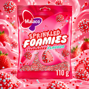 Malaco Sprinkled Foamies Erdbeere – Knuspriger Erdbeer-Schaumzucker 110 g