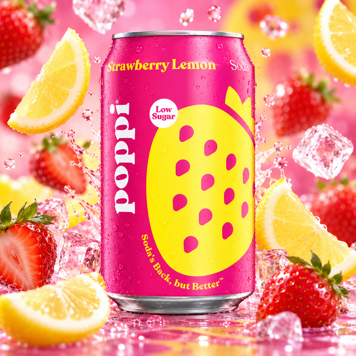 Poppi Erdbeere-Zitrone – Fruchtiges Erfrischungsgetränk mit Kohlensäure 330 ml