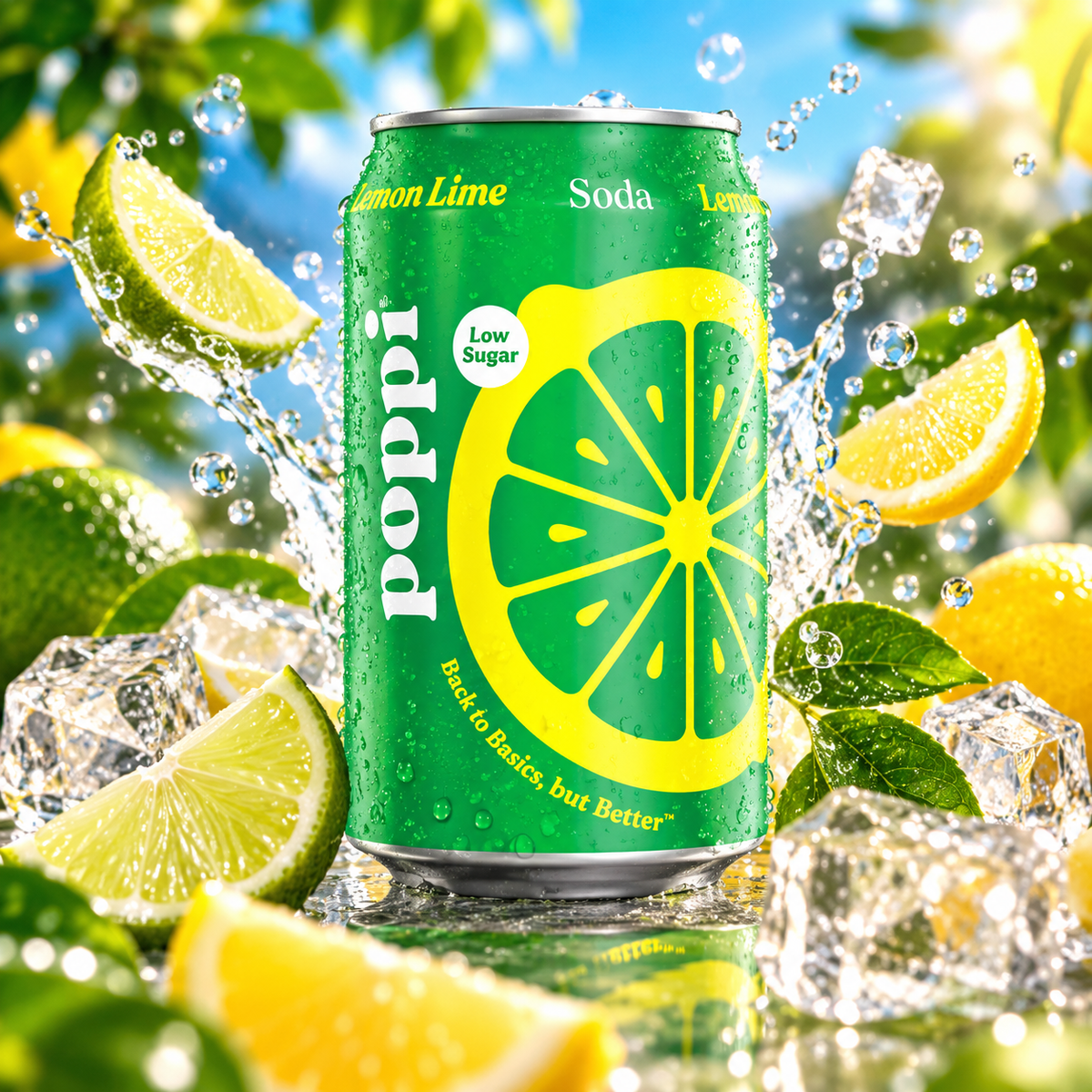 Poppi Lemon Lime – Zitronen-Limetten-Erfrischungsgetränk mit Fruchtfleisch und Kohlensäure 330 ml