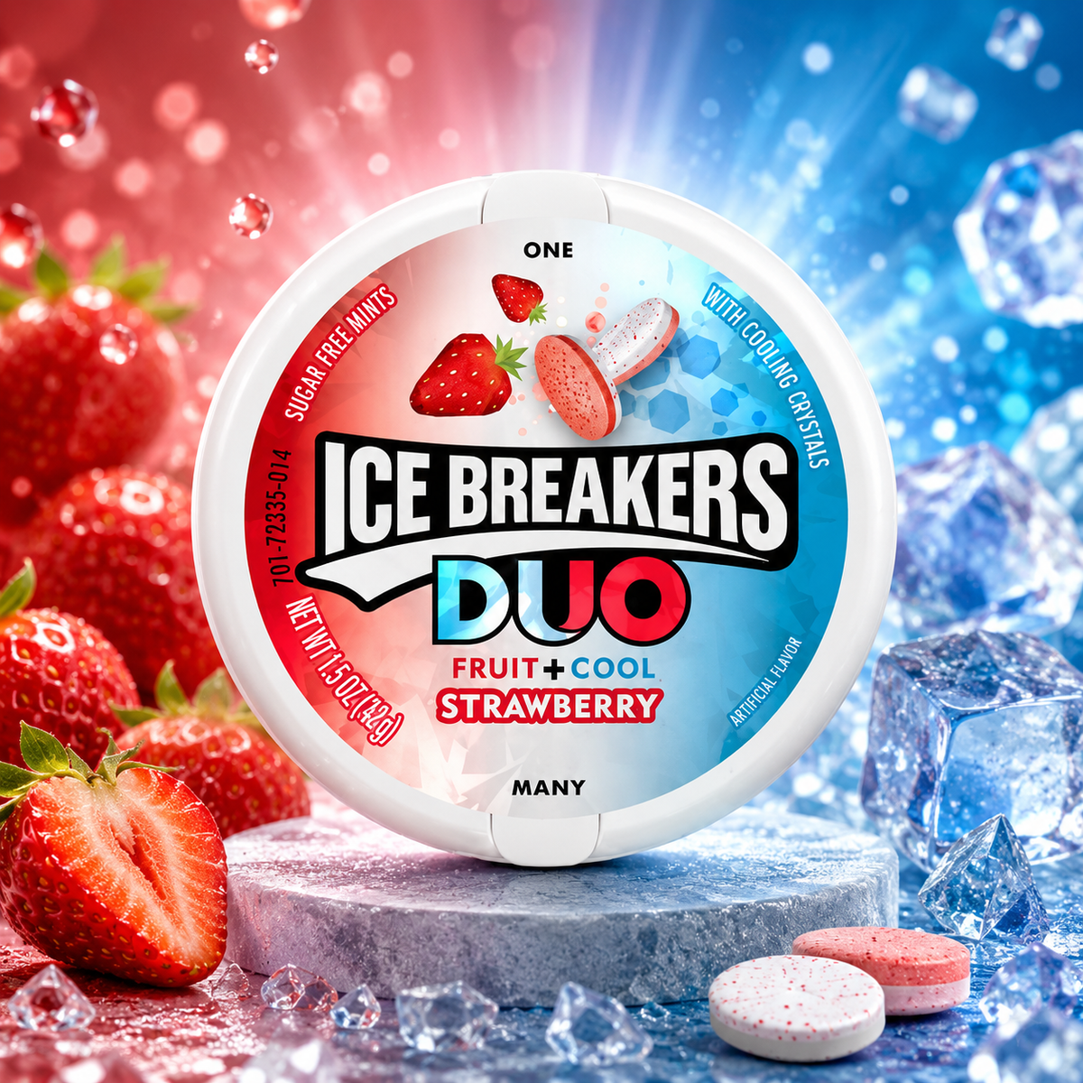 Ice Breakers Mints Duo Strawberry 36g – Zuckerfreie Pfefferminz-Dragees mit Erdbeergeschmack