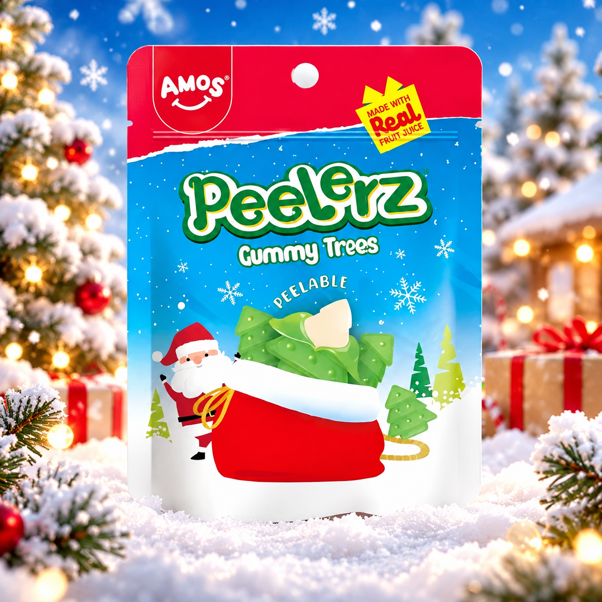 AMOS Peelerz Christmas Trees – Abziehbare Weingummis in Weihnachtsbaumform mit Apfelgeschmack 65 g