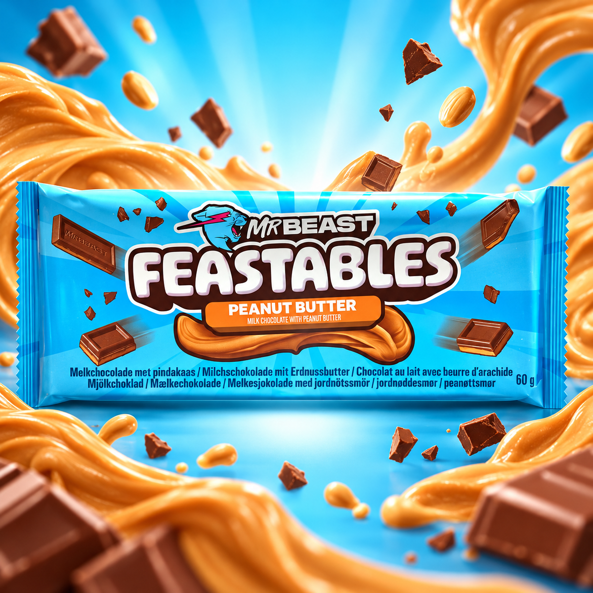Feastables Peanut Butter – Milchschokolade mit Erdnussbutter 60 g
