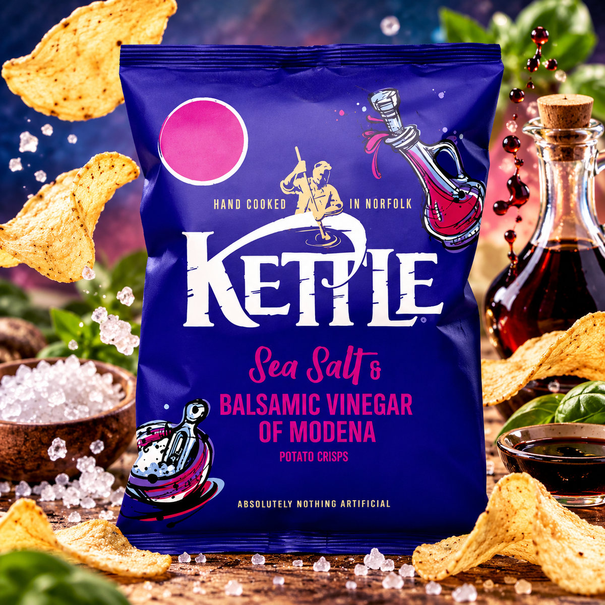 Kettle Meersalz & Balsamico-Essig aus Modena – Kartoffelchips mit Meersalz und Balsamico-Essig aus Modena 80 g