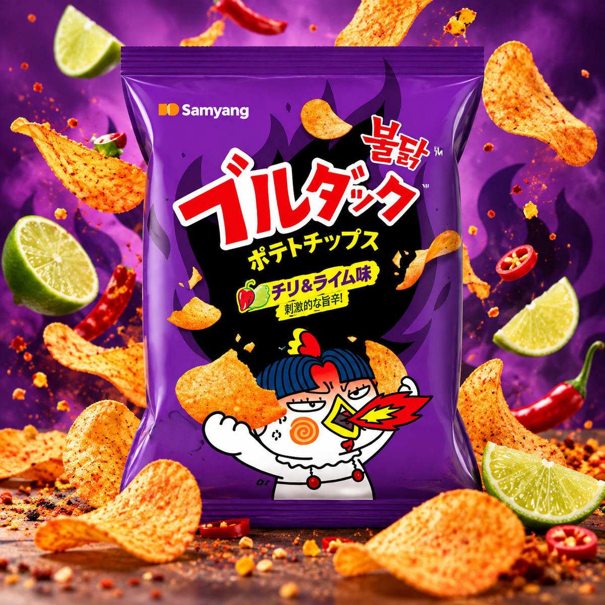 Samyang Buldak Potato Crisps Habanero Chili & Lime – Scharfer Habanero-Limetten-Kartoffelsnack 55 g