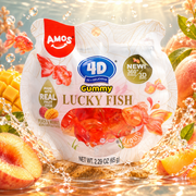 AMOS 4D Lucky Fish – 4D-Fruchtgummi mit Mango- und Pfirsichgeschmack 65 g
