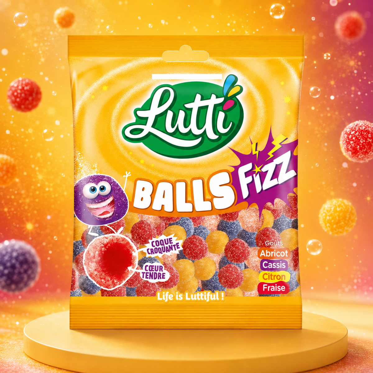 Lutti Balls Fizz 100g – Sour, Fruit-Flavored Gummy Balls with a Crispy Shell