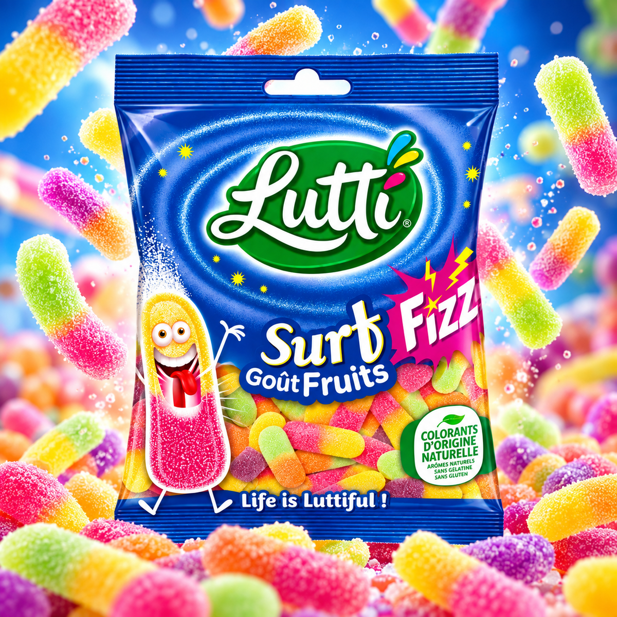 Lutti Surfizz – Extra saure Fruchtgummi-Zungen 100 g
