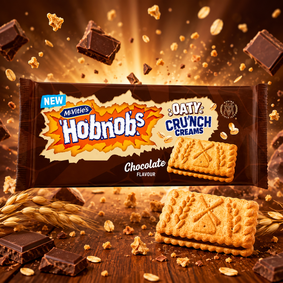 McVitie's Hobnobs Oaty Crunch Creams Chocolate 100 g – Oat Biscuits Filled with Chocolate Flavoured Cream