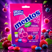 Mentos Feeling Berry Good 140 g – Raspberry, Blueberry and Cherry Flavored Chewy Dragees
