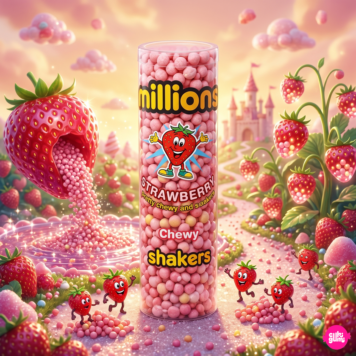 Millions Shaker Strawberry 82g - Strawberry Mini Chewy Candies
