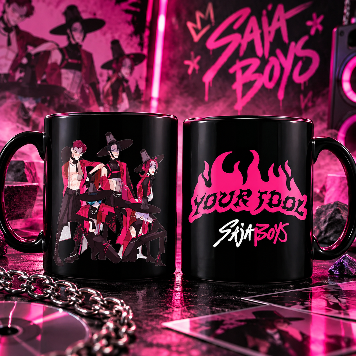 KPop Demon Hunters Saja Boys Your Idol – Fekete kerámia bögre 325 ml