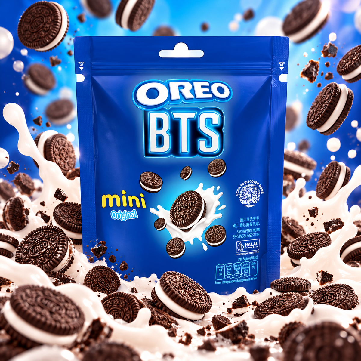 Oreo BTS Original – Mini kakaós szendvicskeksz vaníliaízű krémmel 58,4 g