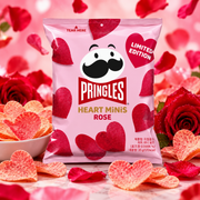 Pringles Heart Minis Rose – Rose and vanilla flavored heart-shaped potato snack 35 g