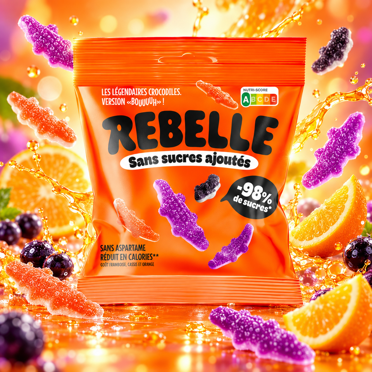 Rebelle Croco'ween Sauer – Saure Halloween-Krokodil-Fruchtgummis ohne Zuckerzusatz 50 g