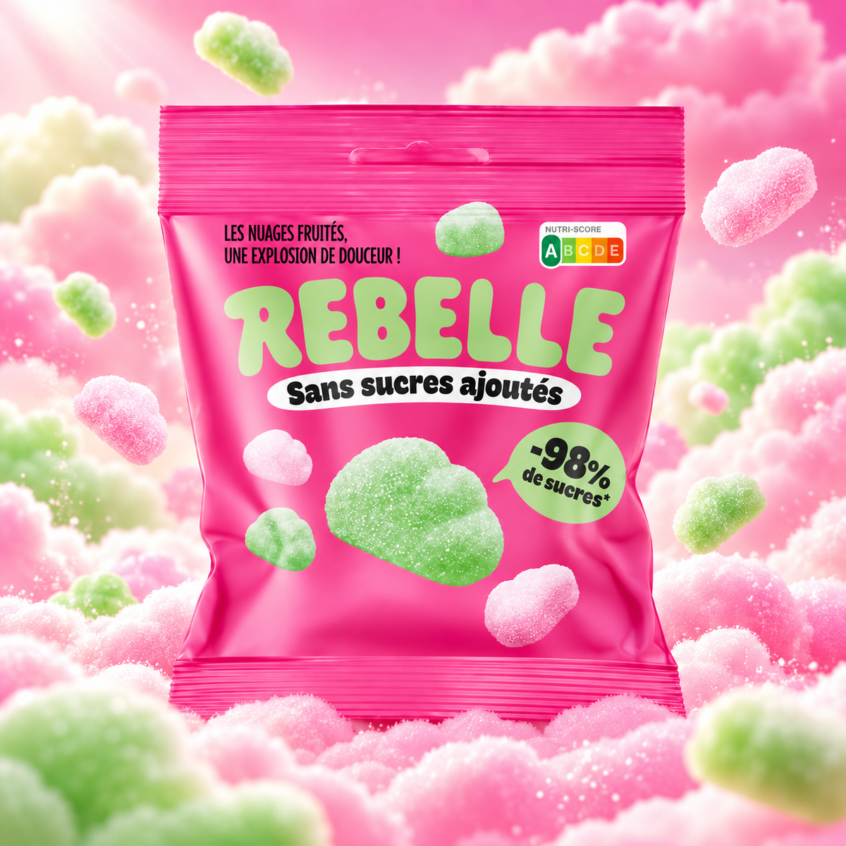 Rebelle Fluffy Clouds – Erdbeer- und Apfel-Schaumzucker ohne Zuckerzusatz 50 g