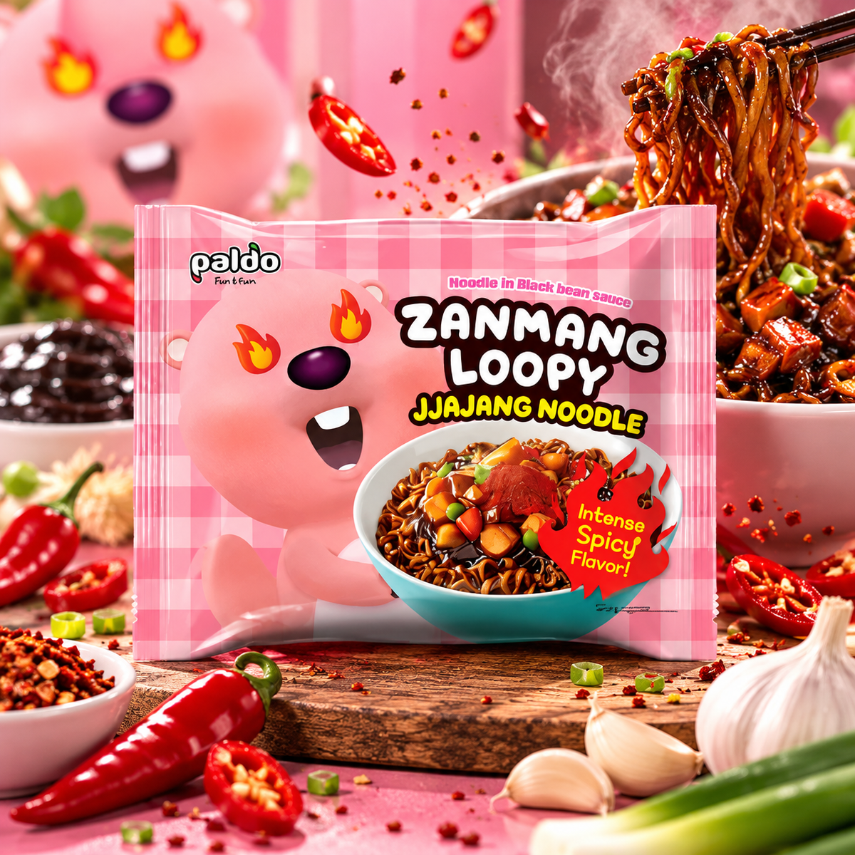 Paldo Zanmang Loopy Spicy – Csípős fekete babos instant tészta 110 g