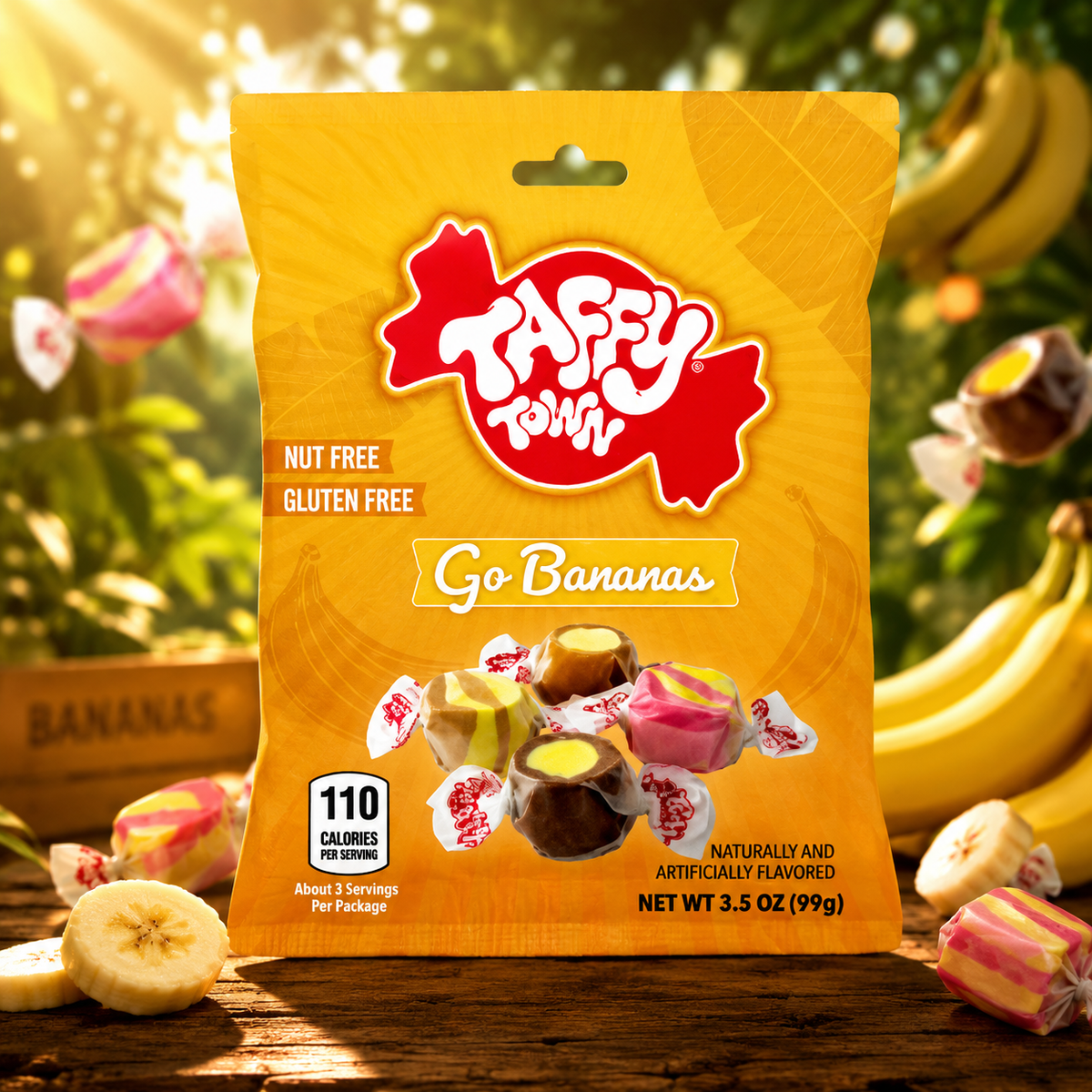 Taffy Town Go Bananas 99g – Banana Chewy Taffy Assortment