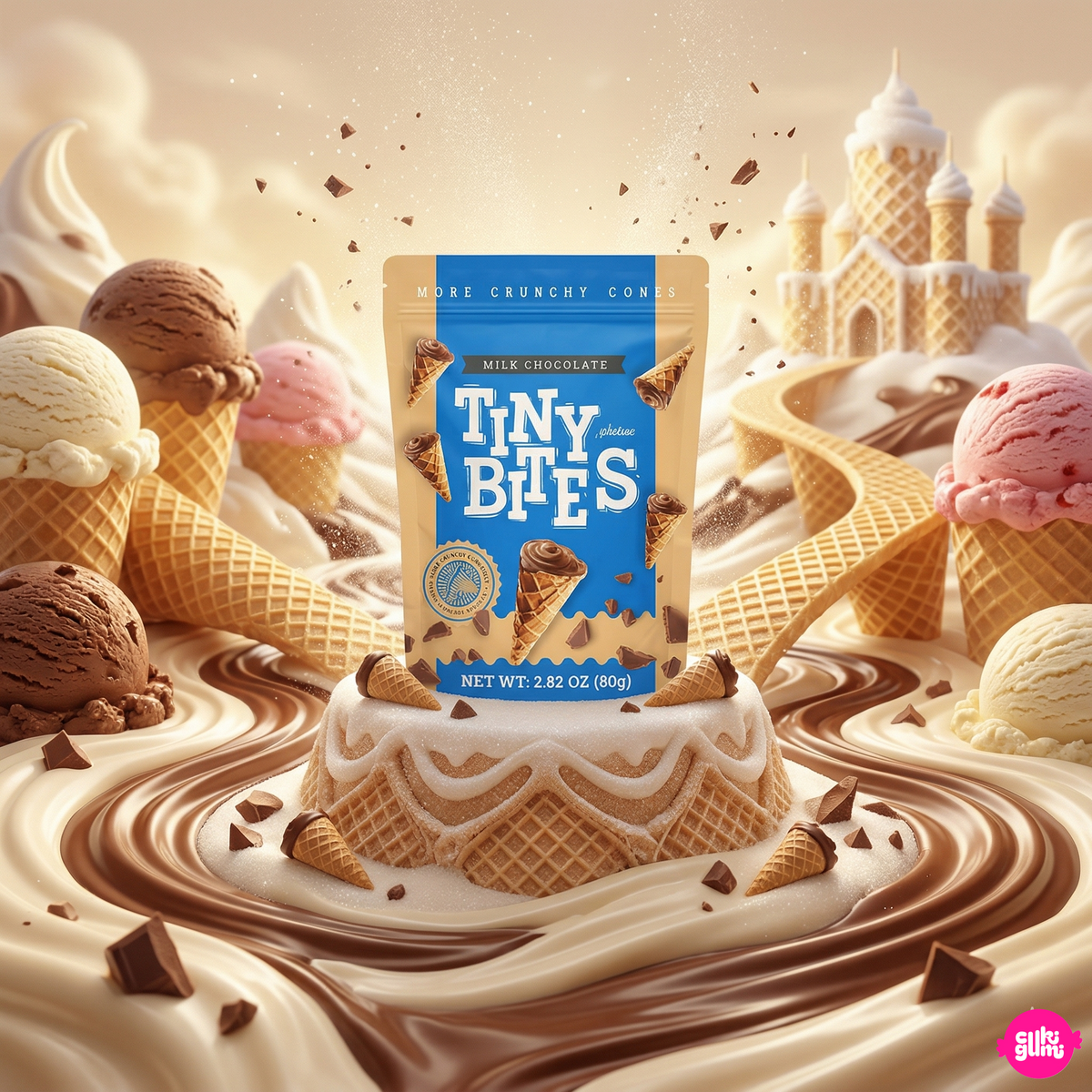 Tiny Bites Waffle Cones Milk Chocolate 80 g – Mini Waffle Cones with Milk Chocolate Cream