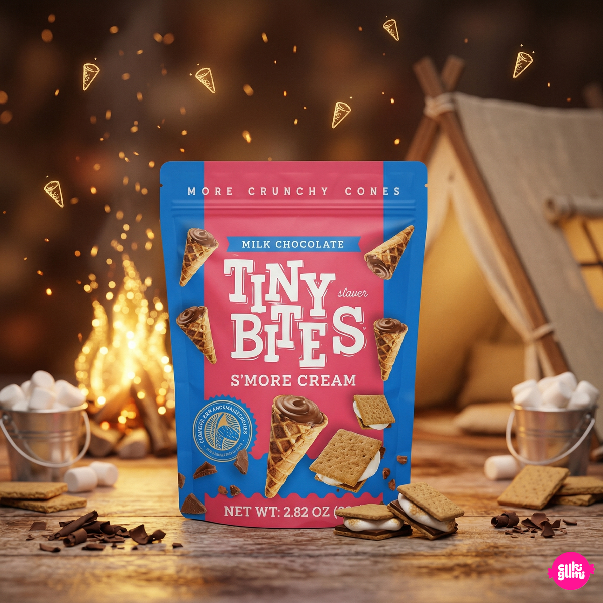 Tiny Bites Waffle Cones S'More Cream 80 g – Mini Waffle Cones with S'mores Cream