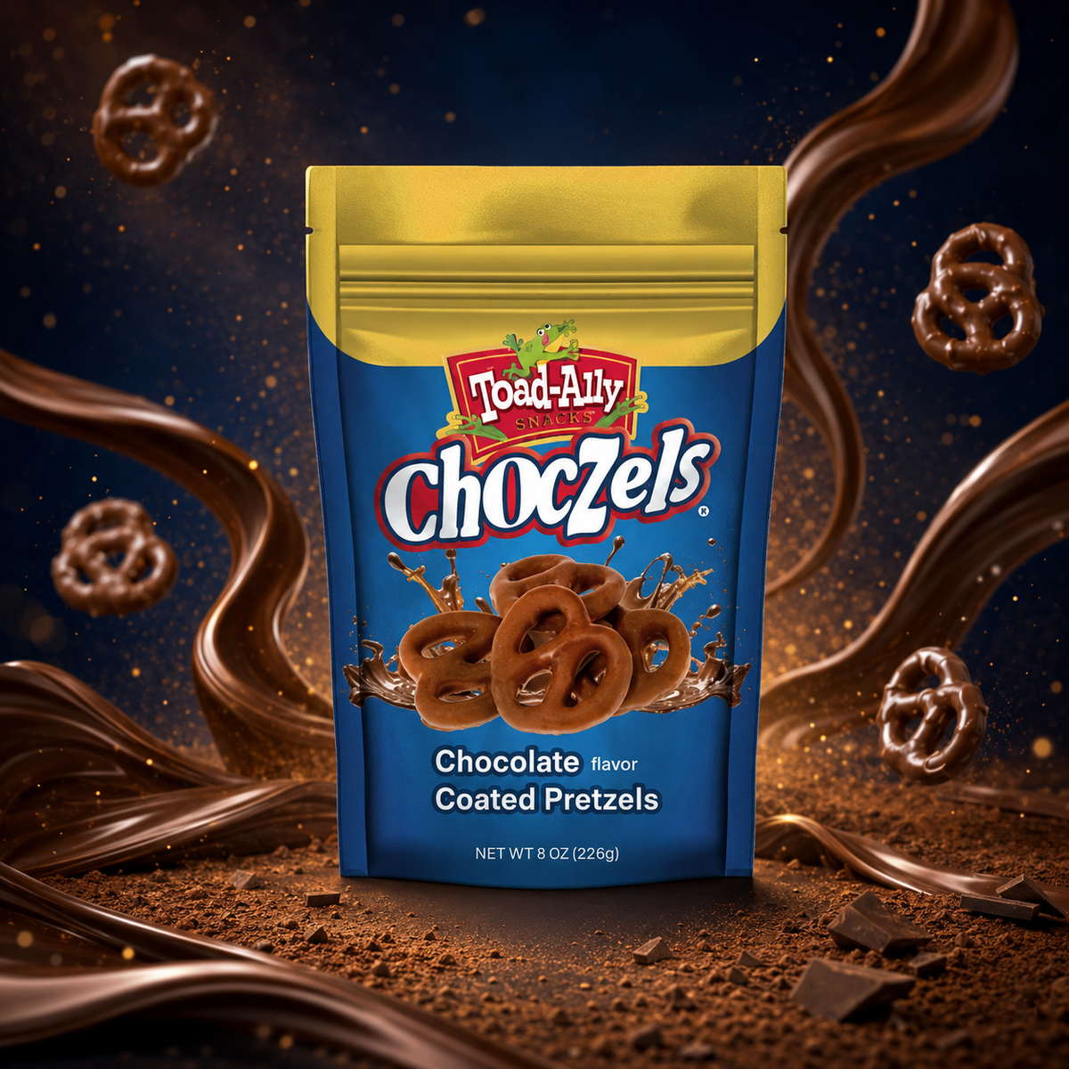 Toad-Ally Snax Choczels Milk Chocolate 226 g – Milk Chocolate Flavored Coated Pretzel Bites