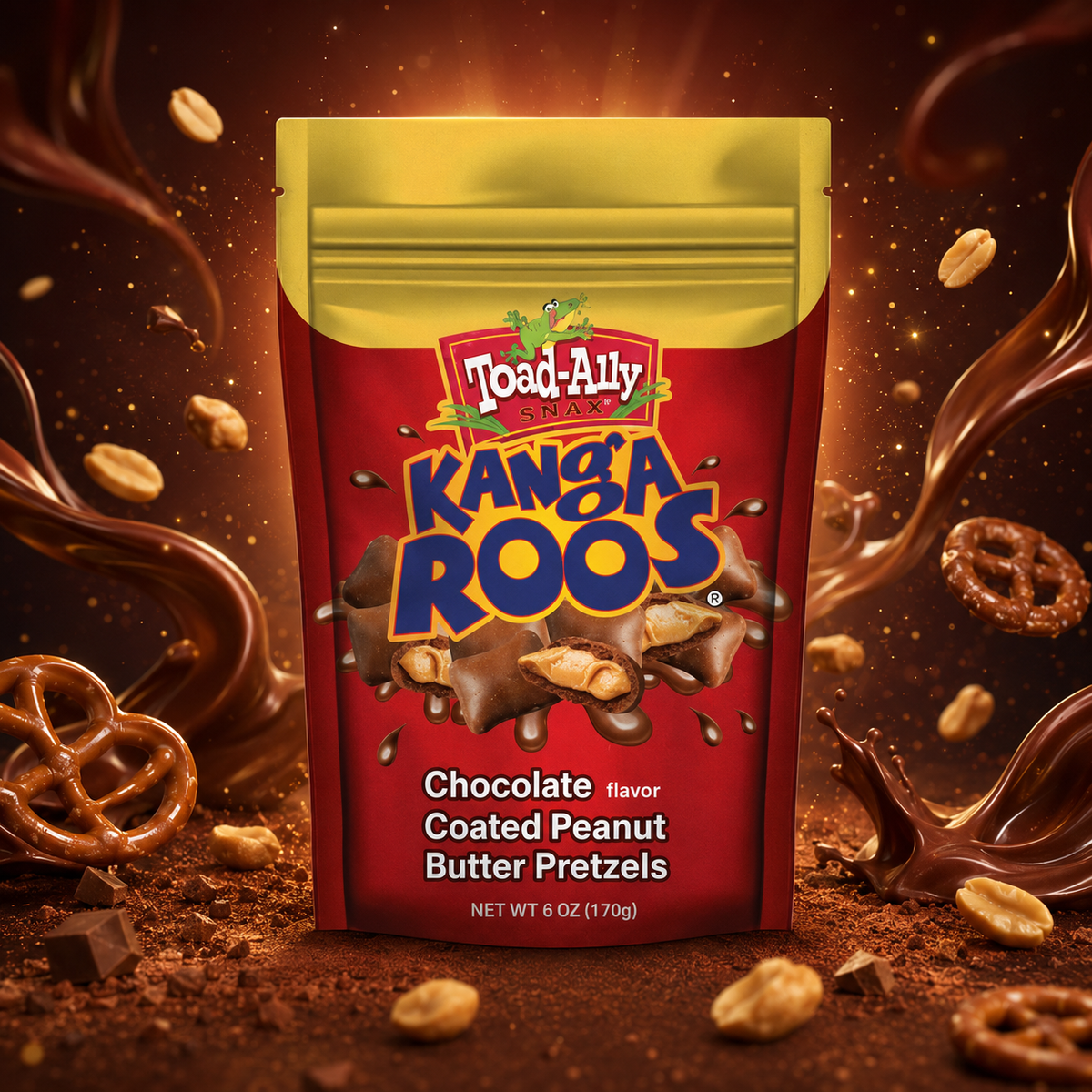 Toad-Ally Snax Kanga Roos 170g – Chocolate Flavoured Coated, Peanut Butter Filled Pretzel Bites