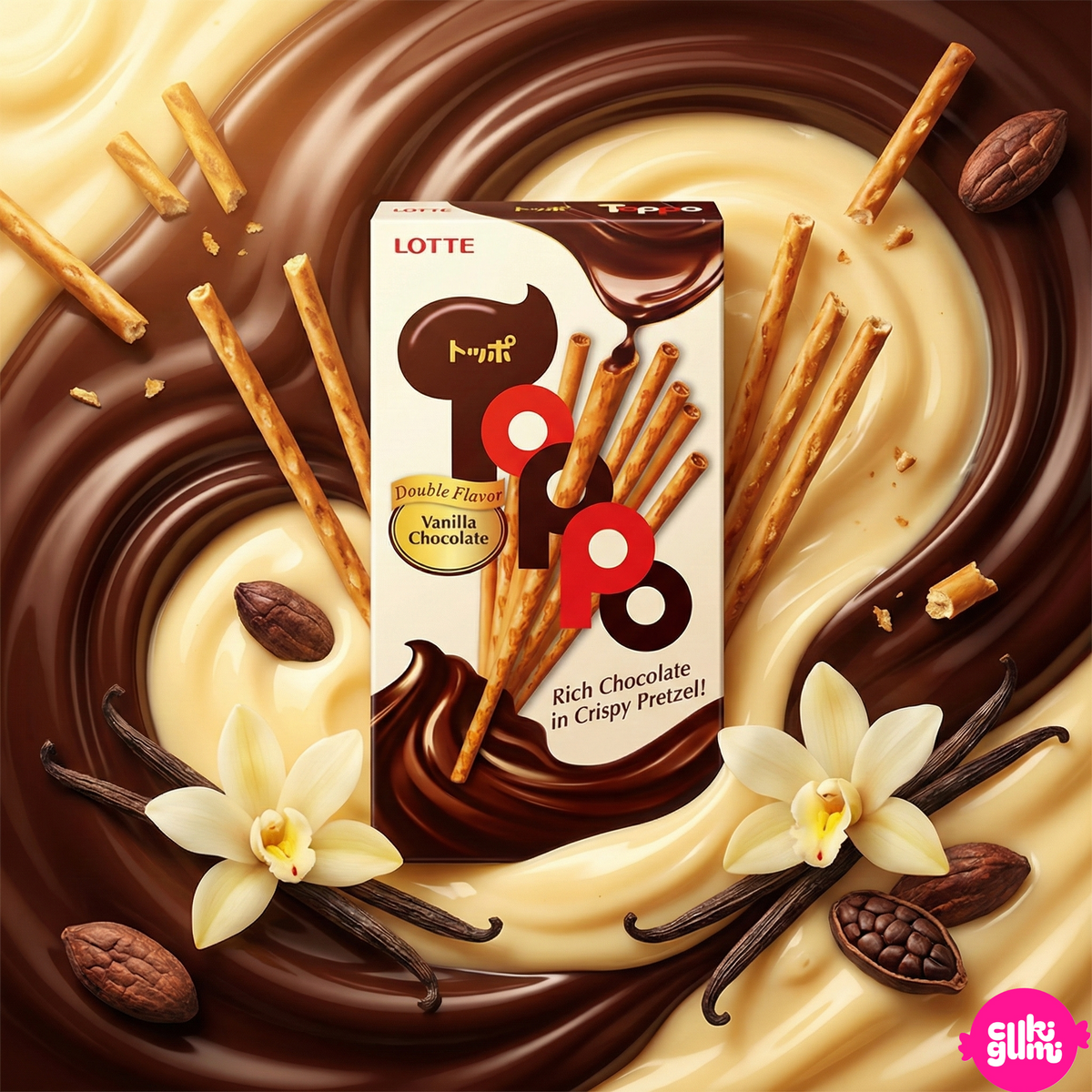 Toppo Vanilla Chocolate 40g – Vanillekeksriegel gefüllt mit Schokoladencreme