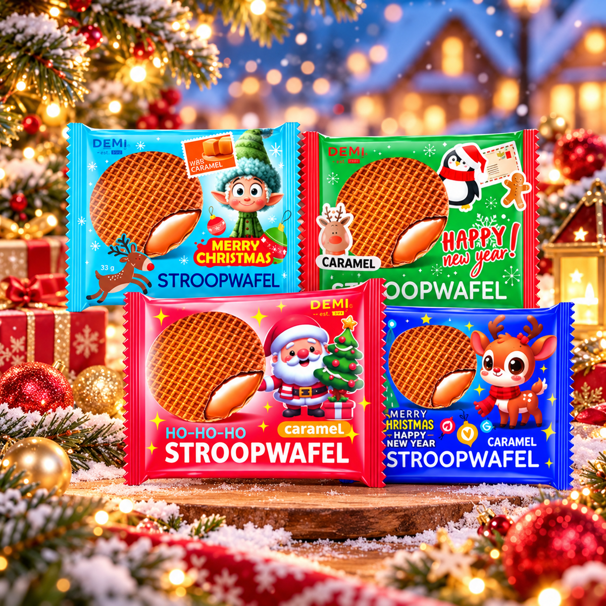DEMI Weihnachts-Stroopwafel – Holländische Sirup-Karamellwaffel 33 g