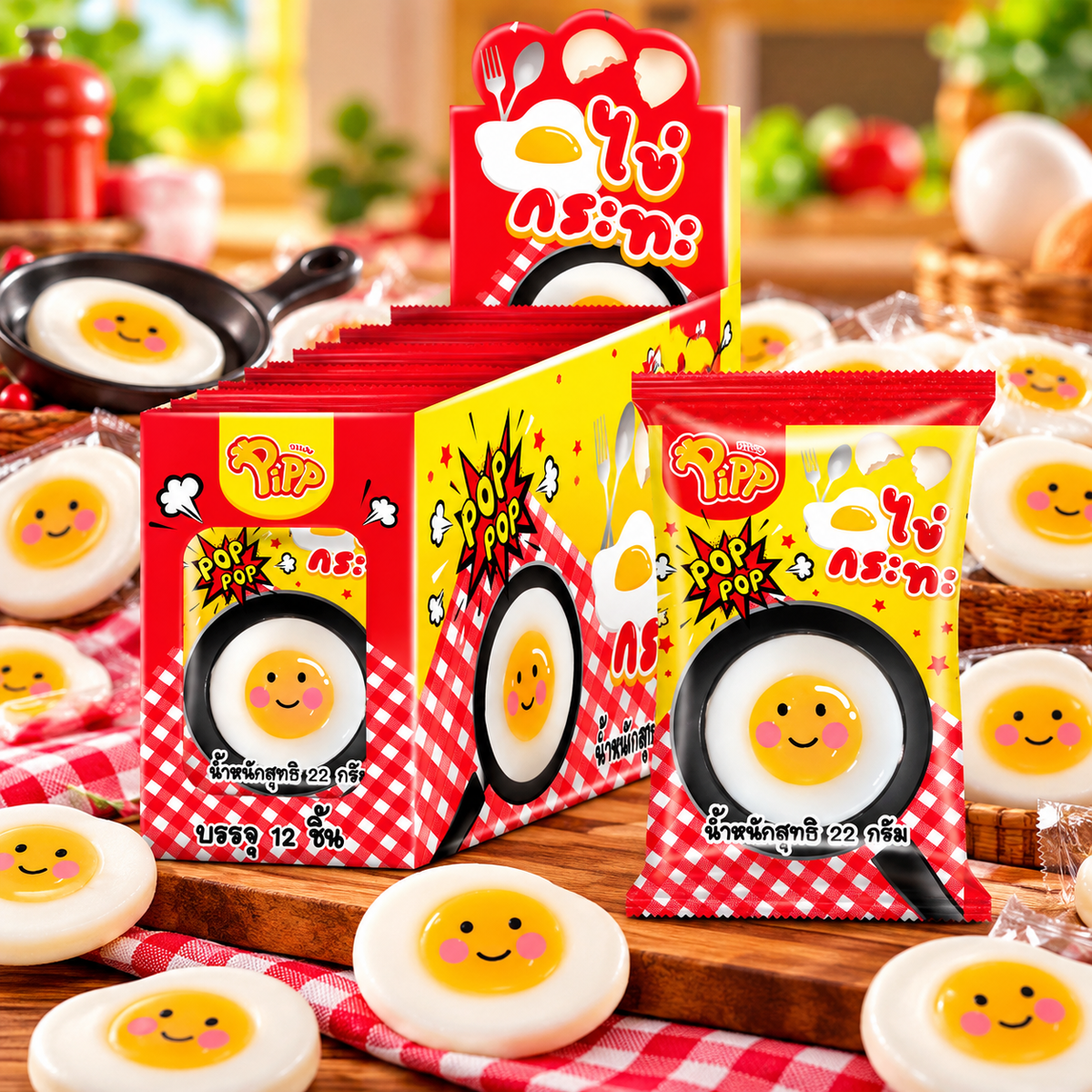 Pipp Jelly Pan Egg Shape & Strawberry Popping Candy – Tojás alakú zselé eperízű pattogócukorral 22 g