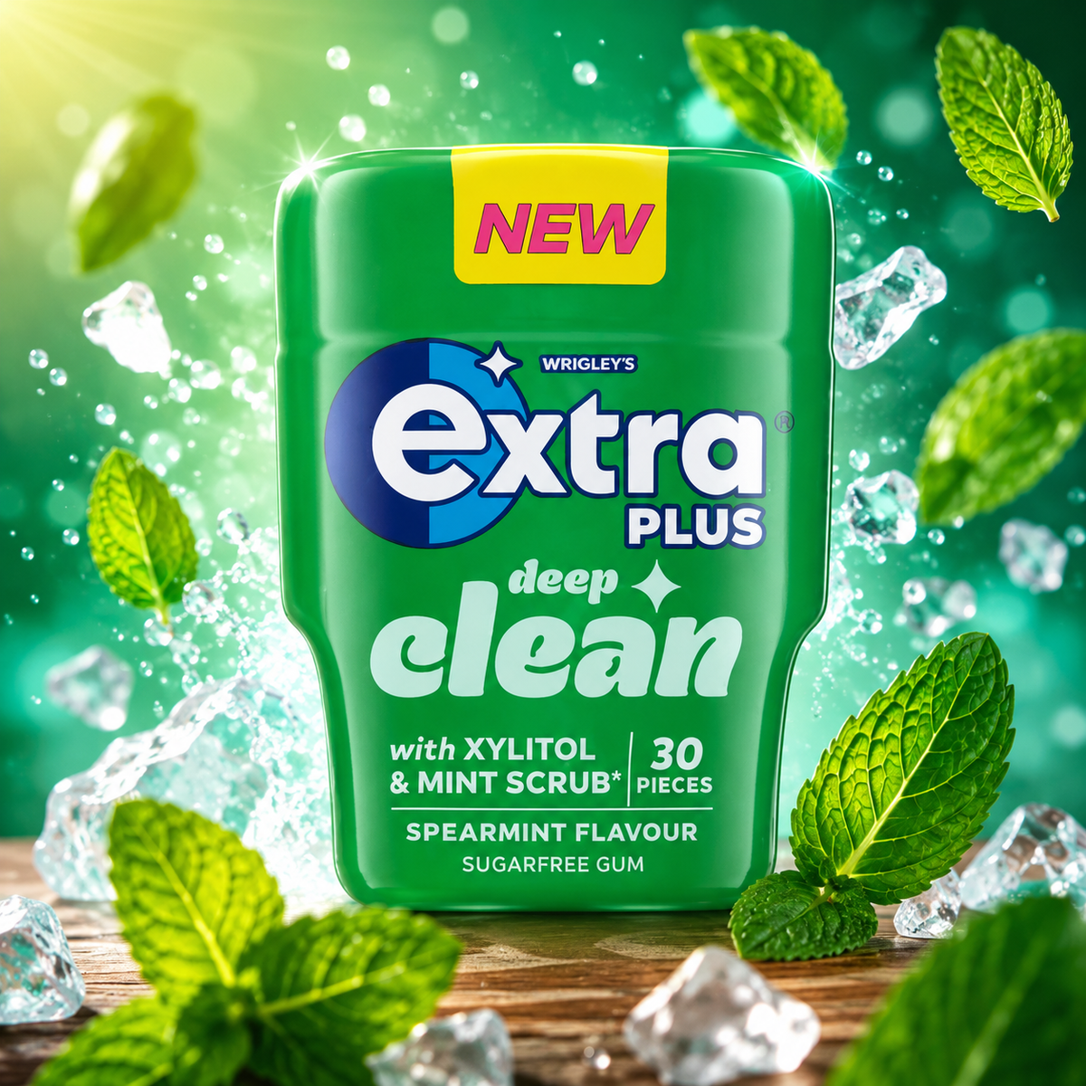 Wrigley's Extra Plus Deep Clean Spearmint 73 g – Zuckerfreier Kaugummi mit Spearmint-Geschmack