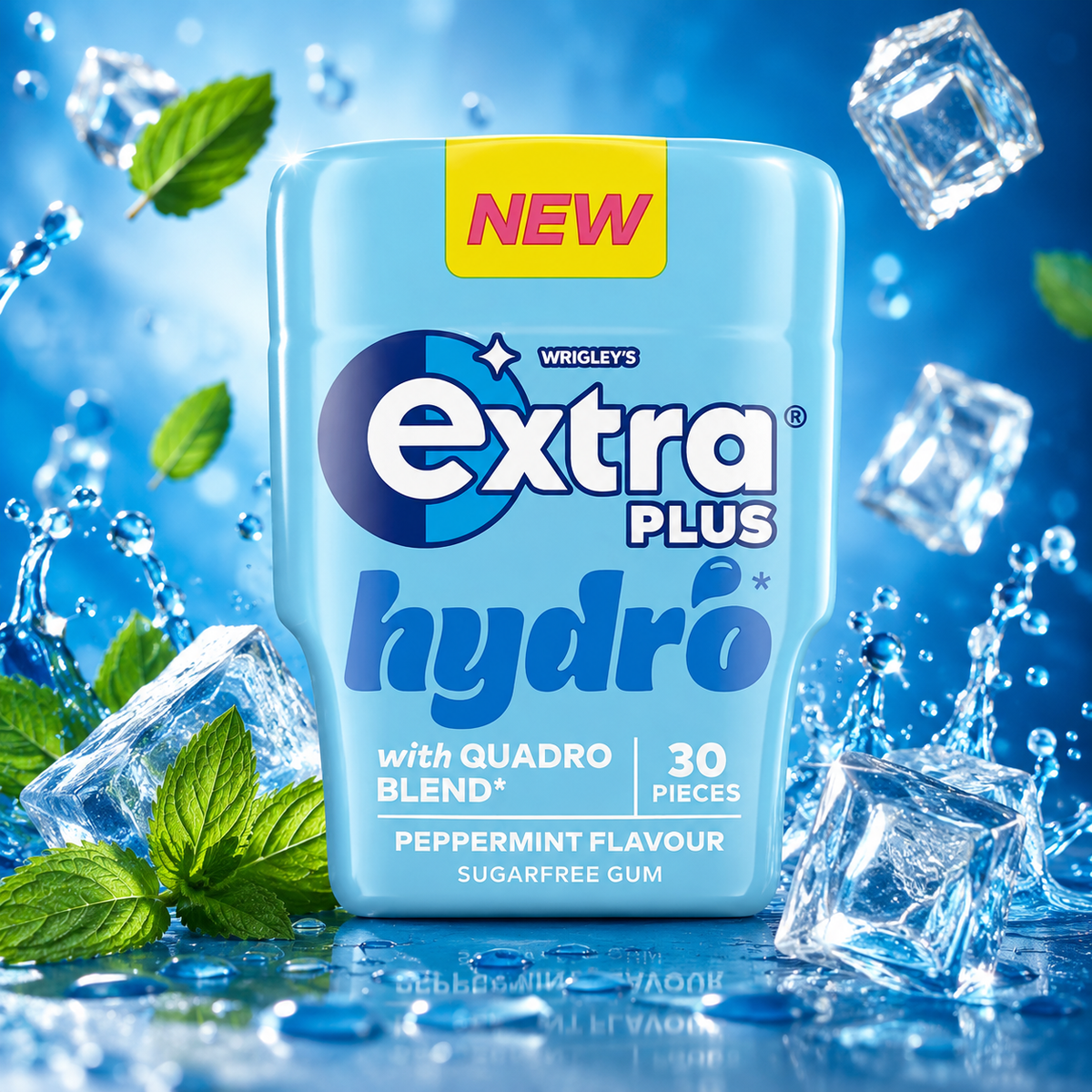 Wrigley's Extra Plus Hydro Peppermint 67 g – Zuckerfreier Pfefferminz-Kaugummi