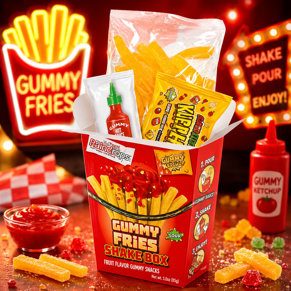 Zed Candy Screamers Gummy Fries Shake Box 70g – Extra saure Gummibonbon Pommes Frites Set